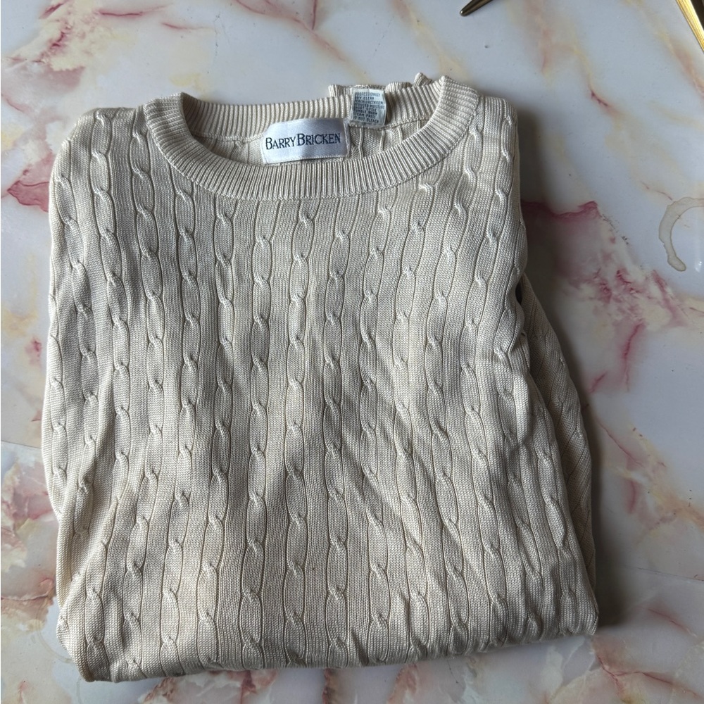 Barry Bricken Cream Cable Knit Crewneck Sweater